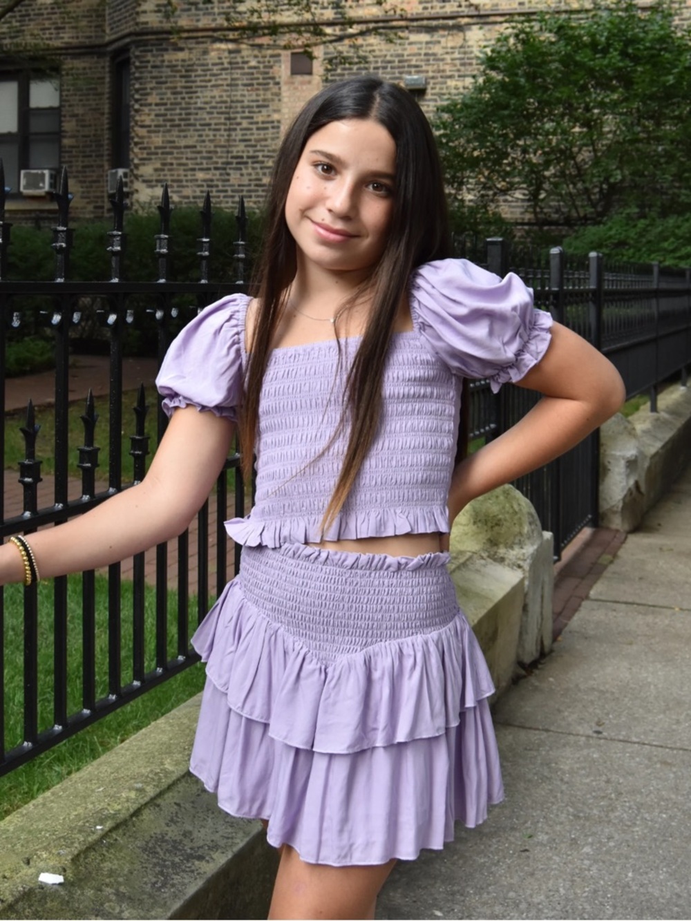 KATIE J NYC Lavender Smocked Top & Skirt. Size XL